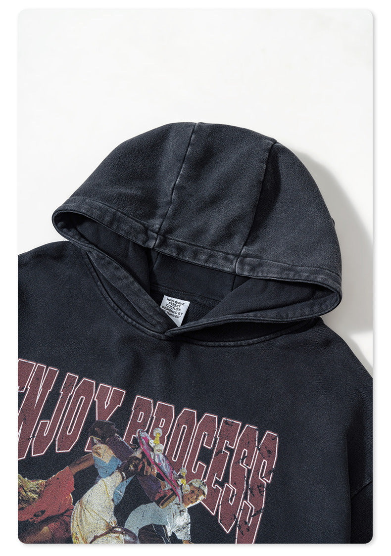 Washed Oversize Skateboard Print Hoodie WN7819