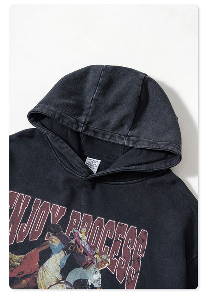 Washed Oversize Skateboard Print Hoodie WN7819