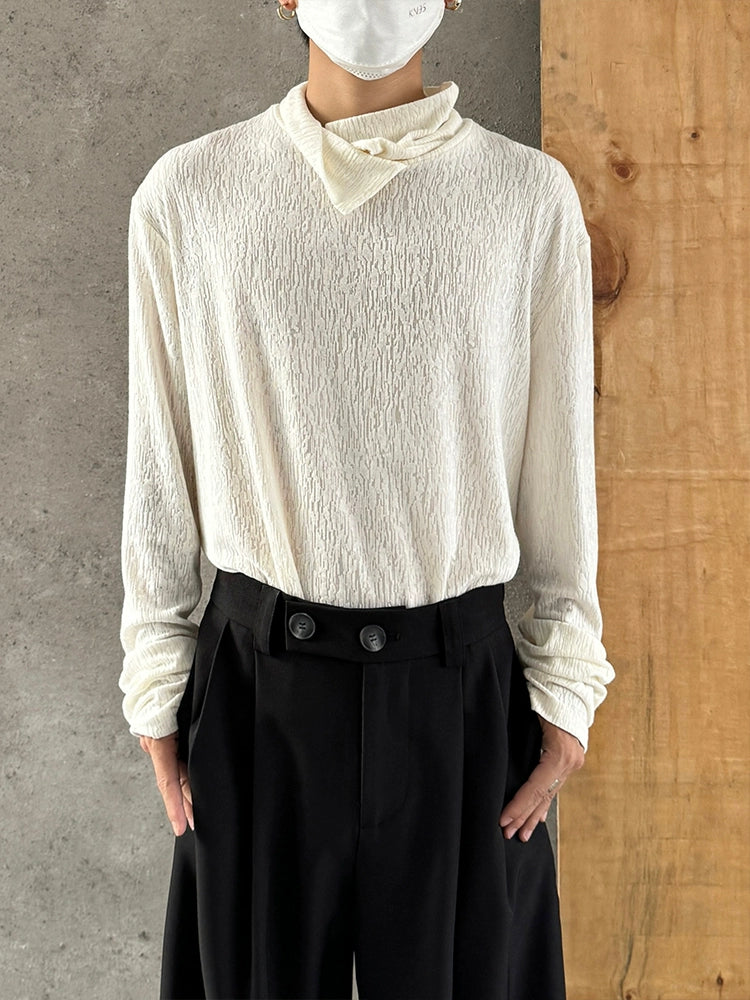 High-Neck Texture Pullover Knit Sweater WN19998