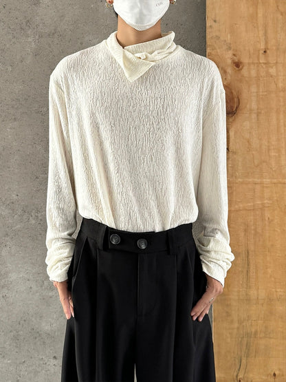 High-Neck Texture Pullover Knit Sweater WN19998