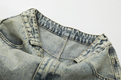 Washed Letter Print Wide Leg Denim Jeans WN25419