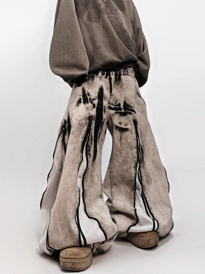 Zip Detail Curved Cut Wide Leg Denim Jeans WN23972