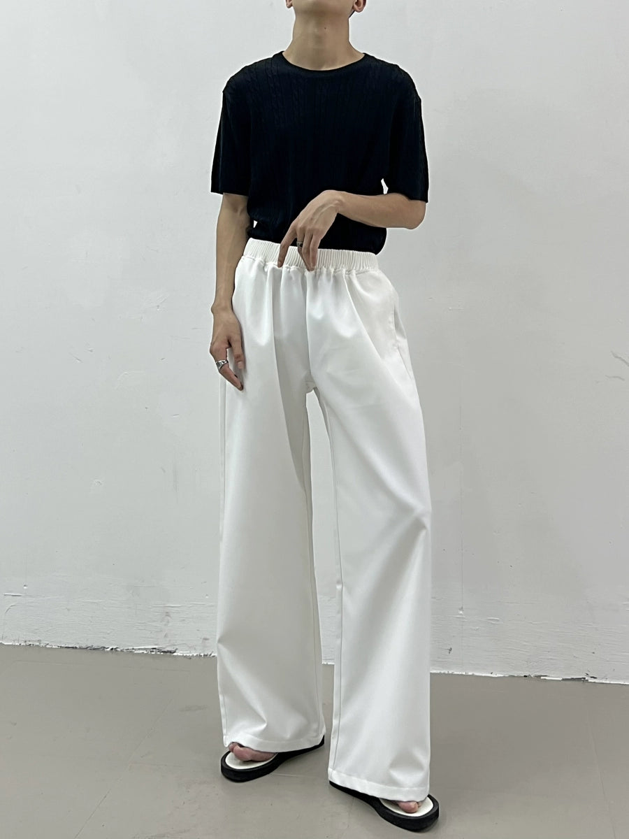 Plan Elastic Waist Wide-Leg Straight Pants WN7406