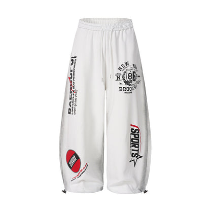 Letter Print Adjustable Hem Wide Leg Sweatpants WN27915