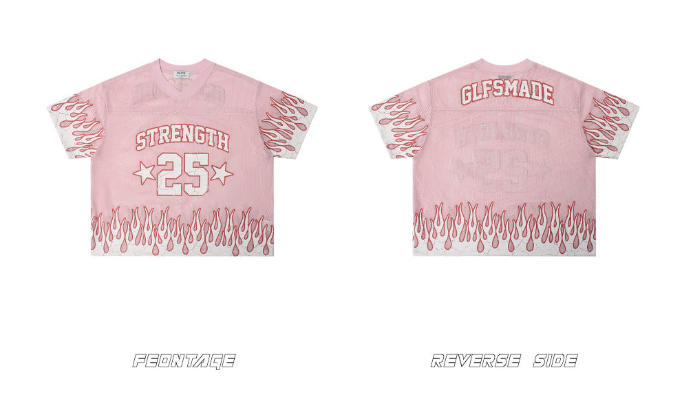 Flame Sports Letter Print Short Sleeve Shirt WN26484