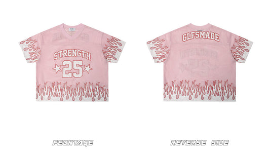 Flame Sports Letter Print Short Sleeve Shirt WN26484