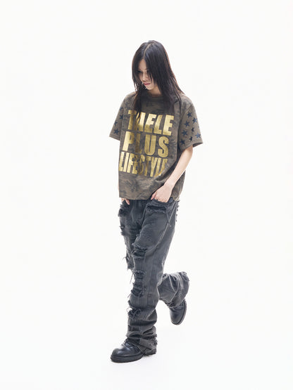 Camouflage Foil Print Oversize Short Sleeve T-Shirt WN27287
