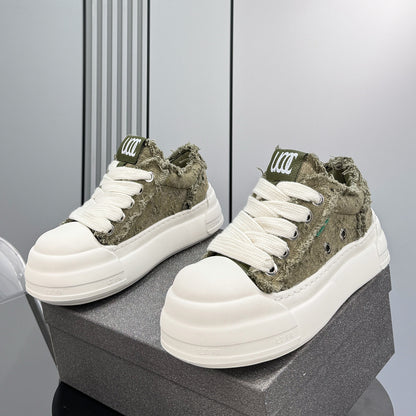 Chunky Platform Frayed Canvas Shell Toe Sneakers WN24840