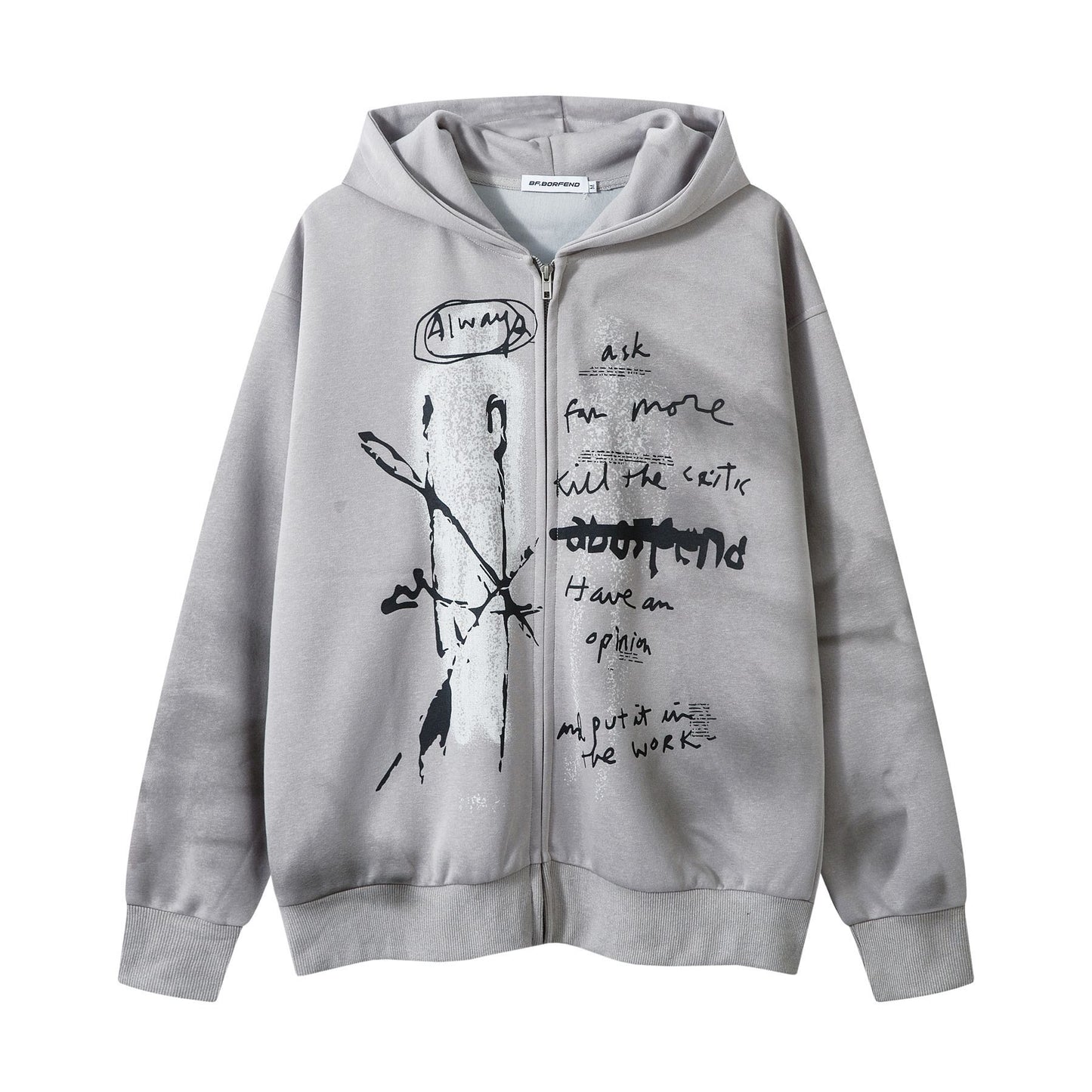 Washed Spray-Paint Design Oversize Zipper Hoodie WN11168