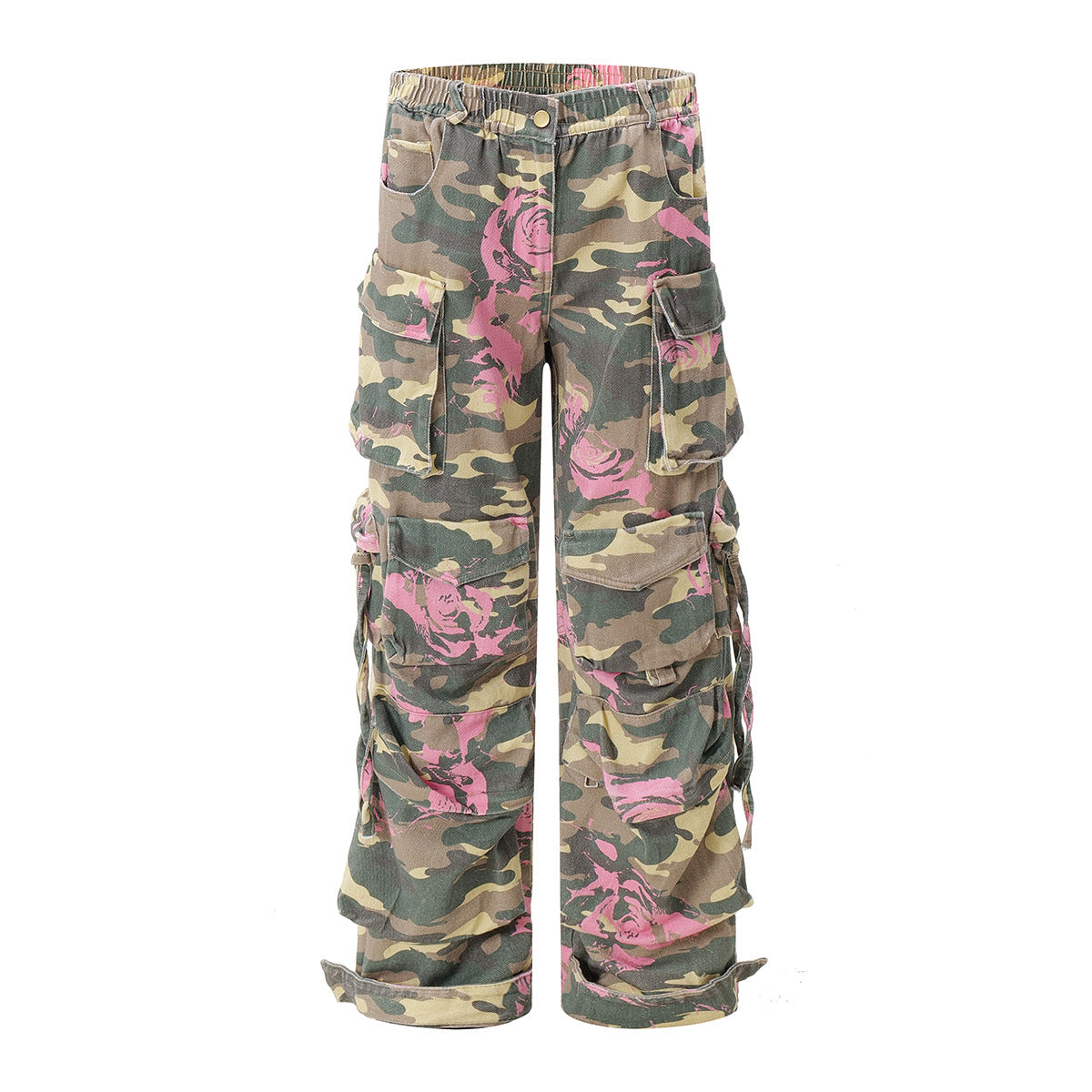 Camuflaje floral Pantalones de carga de pierna ancha WN11314