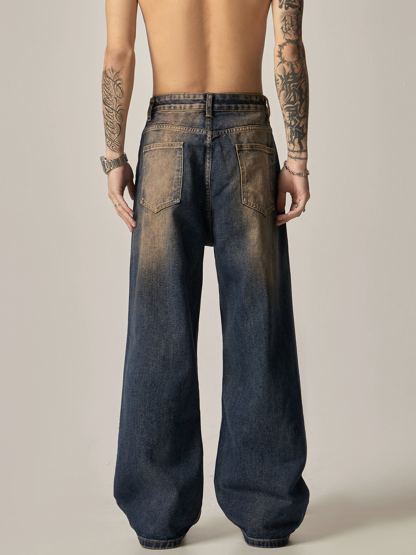 Washed Wide-leg Straight Denim Jeans WN6221