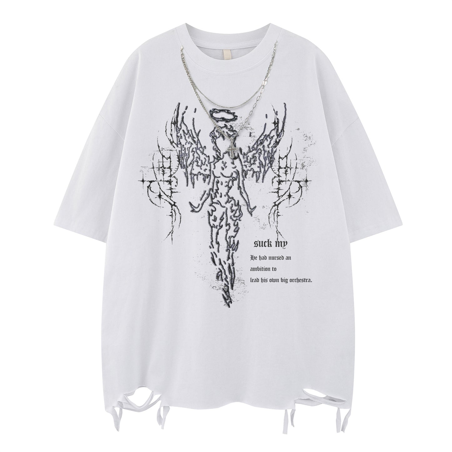Necklace Print Damage Oversize Short Sleeve T-Shirt WN15052