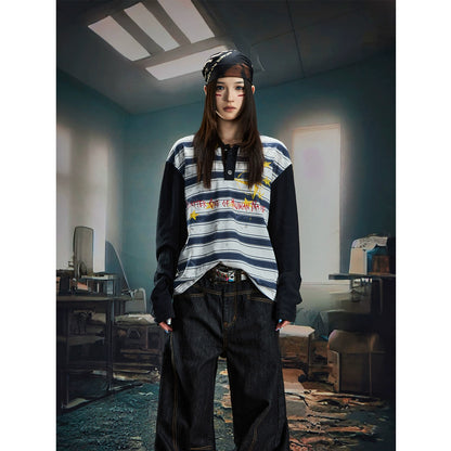 Print Dye Layered Stripe Long Sleeve T-Shirt WN20562