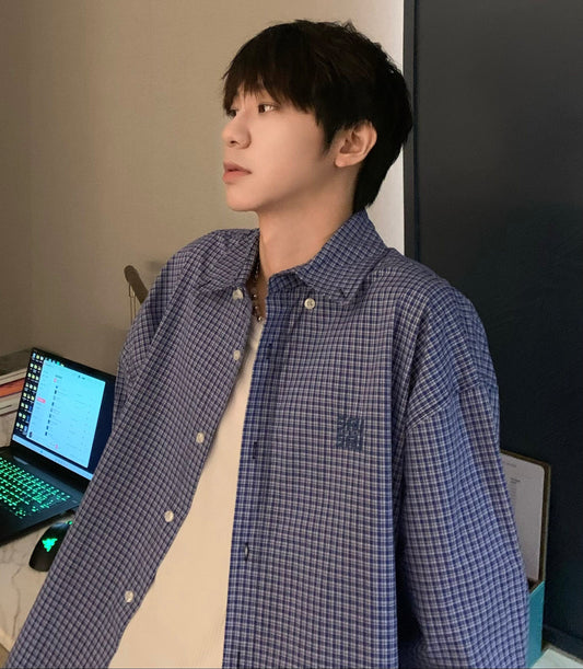 Plaid Embroidery Long Sleeve Shirt WN25350