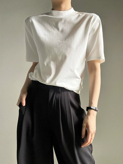 High-Neck Plain Short Sleeve T-Shirt WN19627