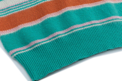 Stripe Polo Collar Knit Sweater WN11520