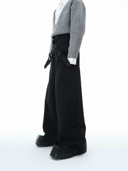 Cross-Strap Textured Straight PU Leather Pants WN11759