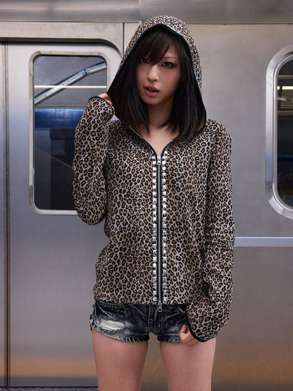Leopard Back Logo Print Zipper Hoodie WN27242