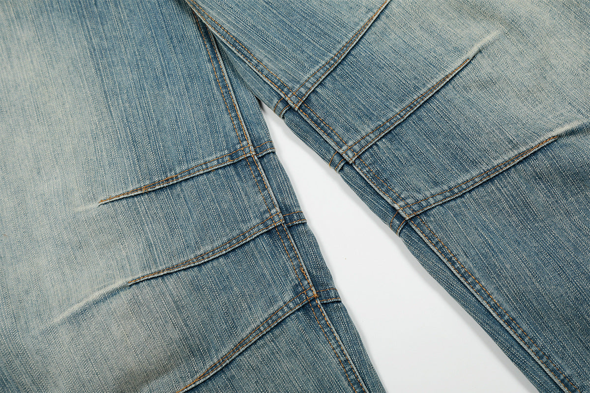 Washed Pleats Curved Denim Jeans WN25533