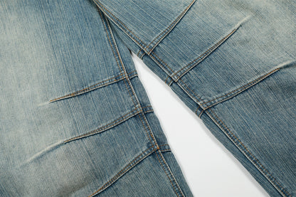Washed Pleats Curved Denim Jeans WN25533