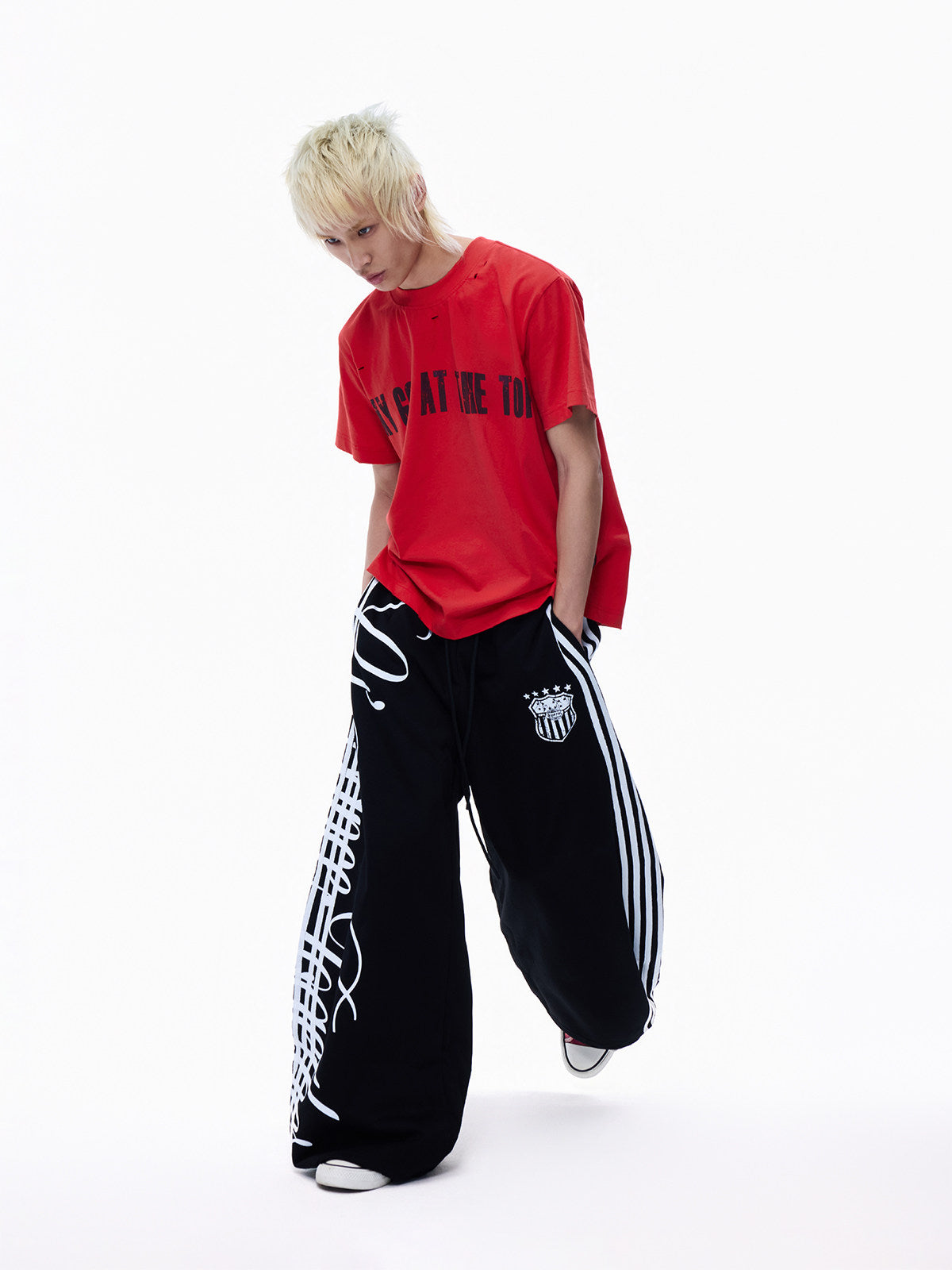 Damage Letter Print Cropped Short Sleeve T-Shirt WN27312