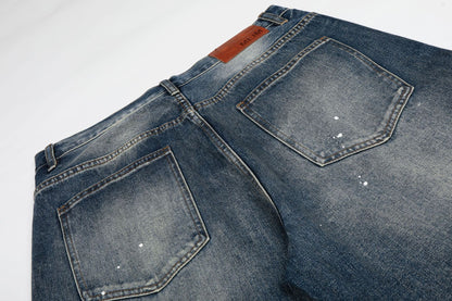 Washed Paint Rhinestone Wide Leg Curved Denim Jeans WN25876