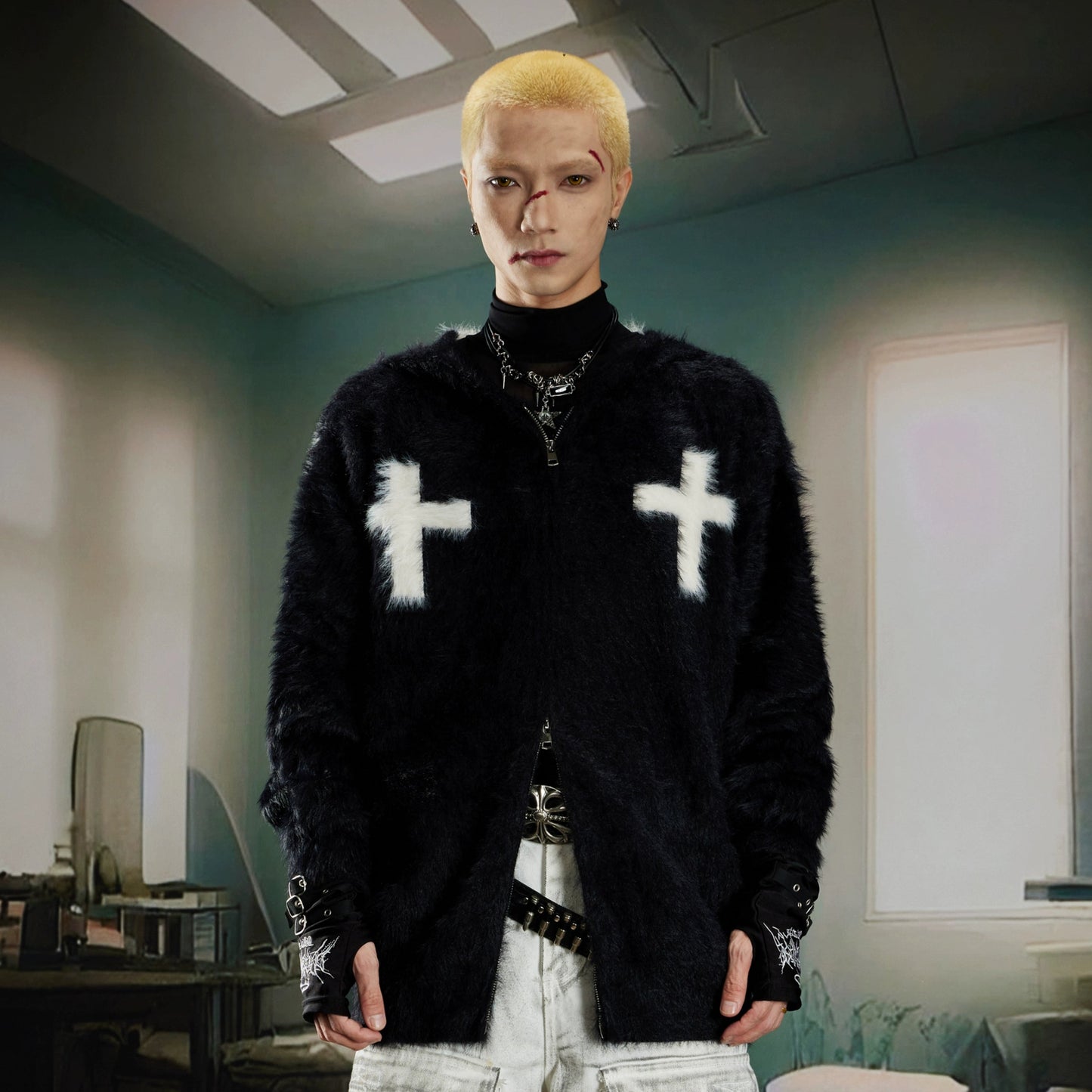 Furry Oversize Knit Hoodie WN21383