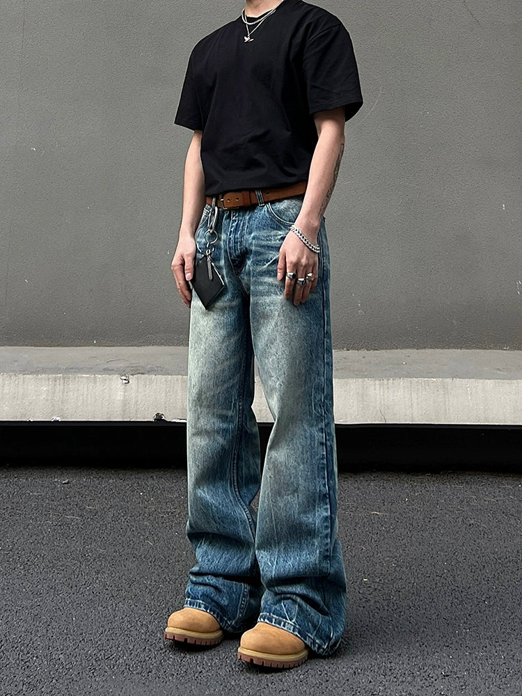 Ice Blue Lightning Pattern Flare Denim Jeans WN19467