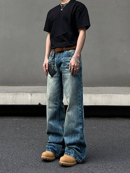 Ice Blue Lightning Pattern Flare Denim Jeans WN19467