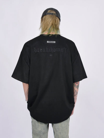 Suede Cross Embroidery Short Sleeve T-Shirt WN24457