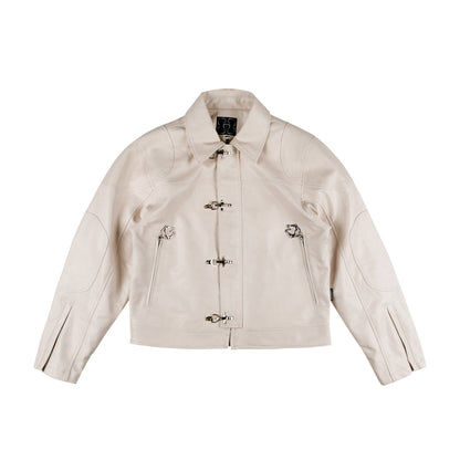 Metal Buckle Panel PU Leather Jacket WN26644