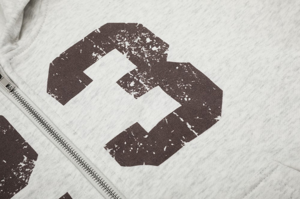 Cropped Number Graphic Zipper Hoodie WN27966