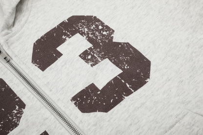 Cropped Number Graphic Zipper Hoodie WN27966