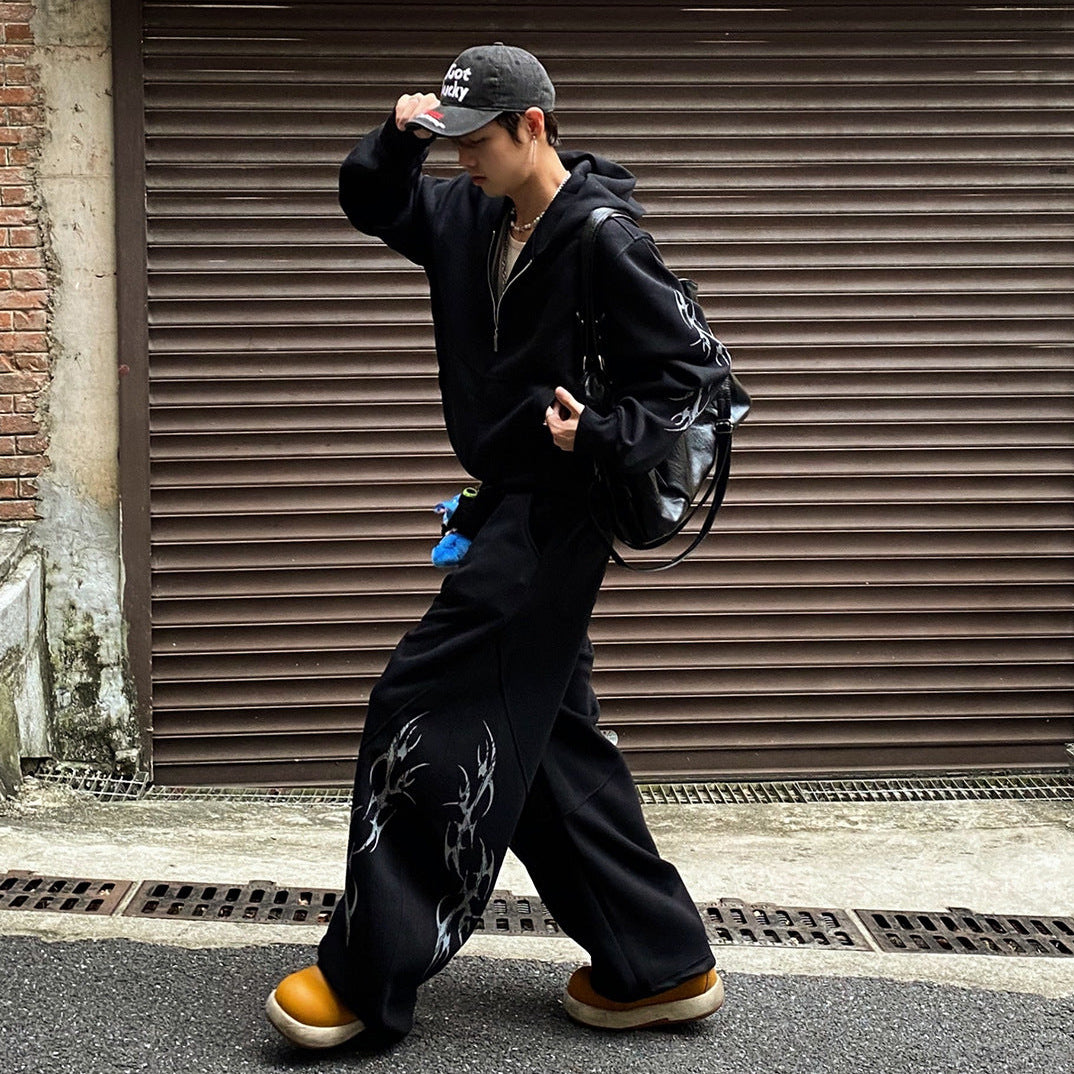 Thorn Print Zipper Hoodie & Thorn Print Wide Leg Sweatpants Setup WN25656