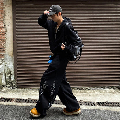 Thorn Print Zipper Hoodie & Thorn Print Wide Leg Sweatpants Setup WN25656