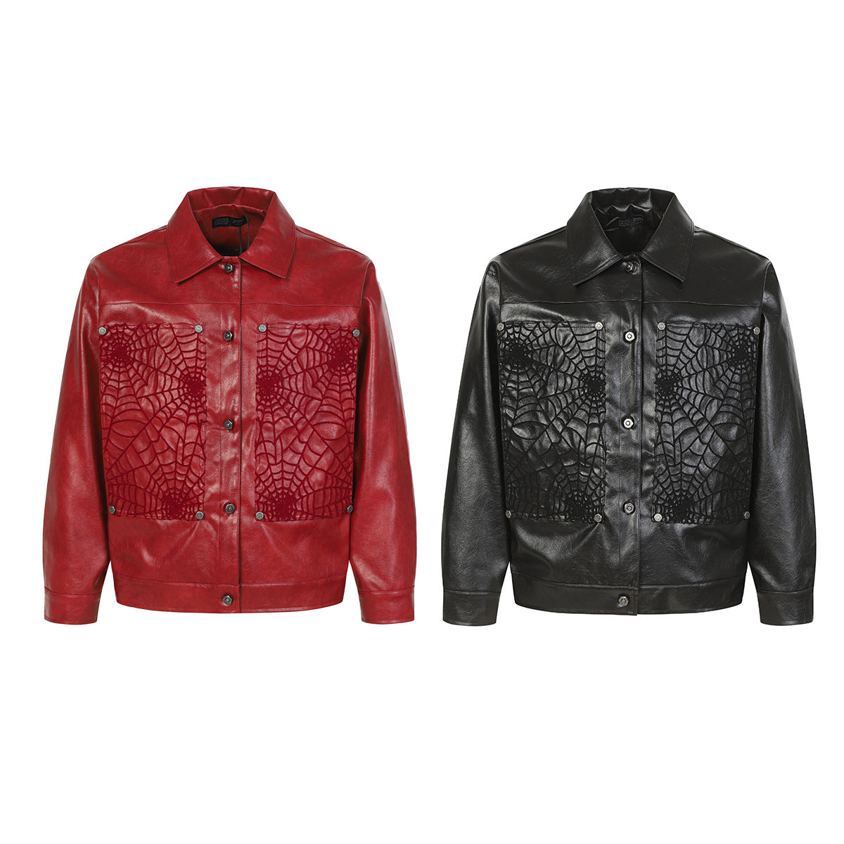 Snap-Button Emboss PU Leather Jacket &PU Leather Wide Leg Pants Setup WN23095-K