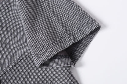 Half-Open Collar Check Wash Damage Short Sleeve T-Shirt WN25643