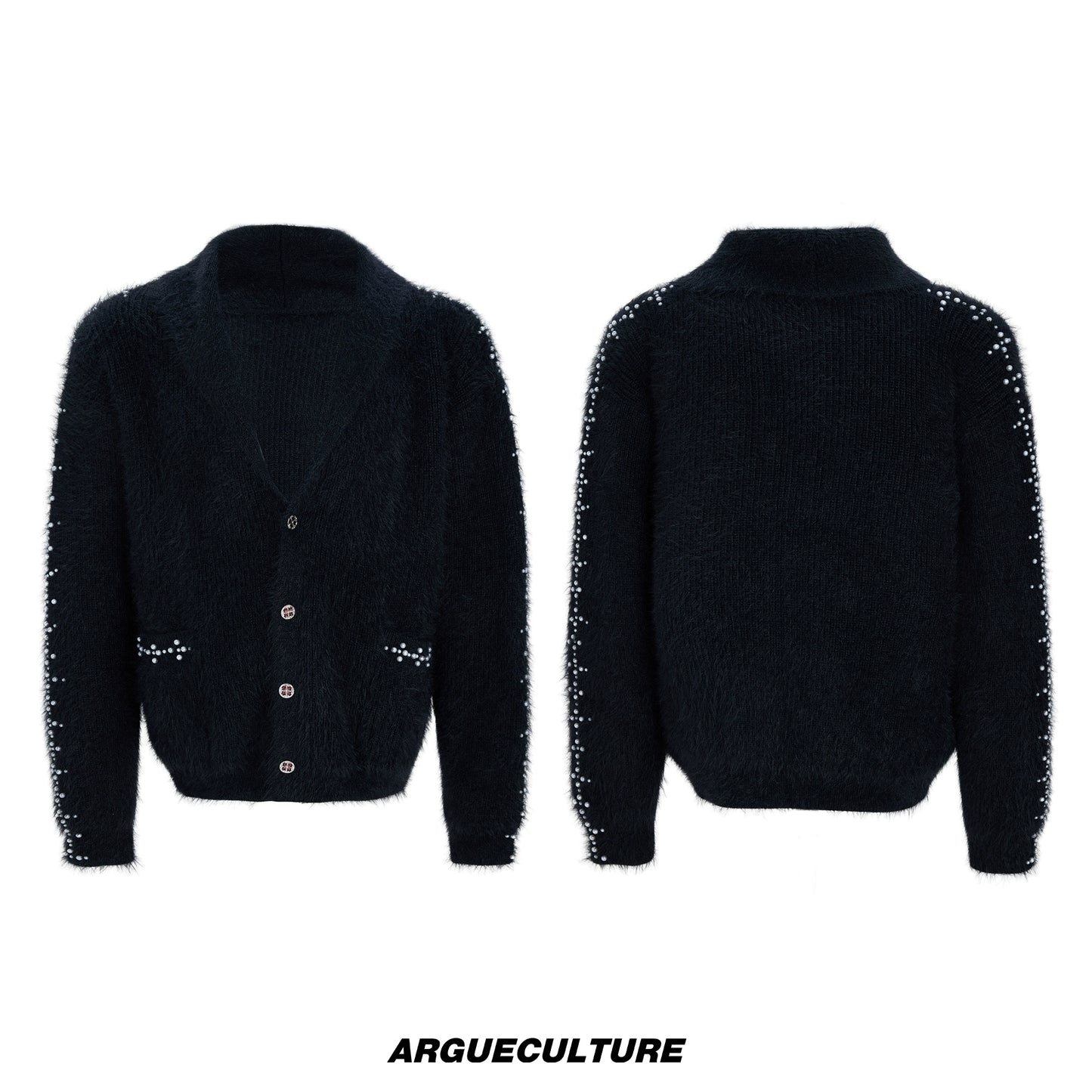 Fake Fur Heavyweight Beads Decor Knit Cardigan WN22613