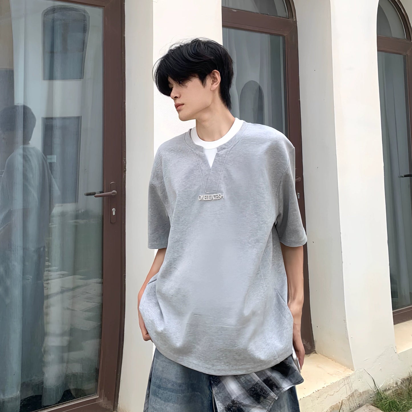 Fake Layered Heavyweight Oversize Short Sleeve T-Shirt WN19915