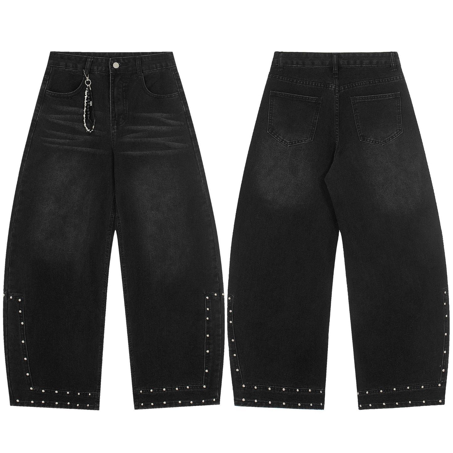 Washed Studs Detail Wide Leg Denim Jeans WN25403
