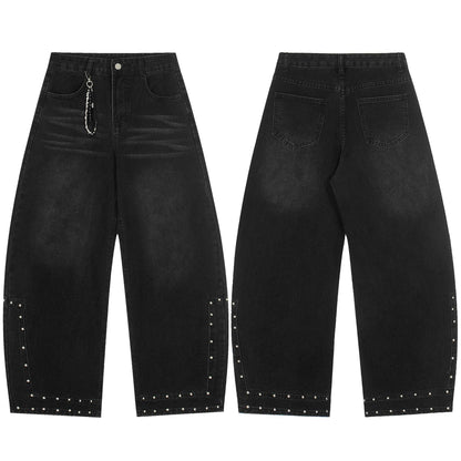 Washed Studs Detail Wide Leg Denim Jeans WN25403