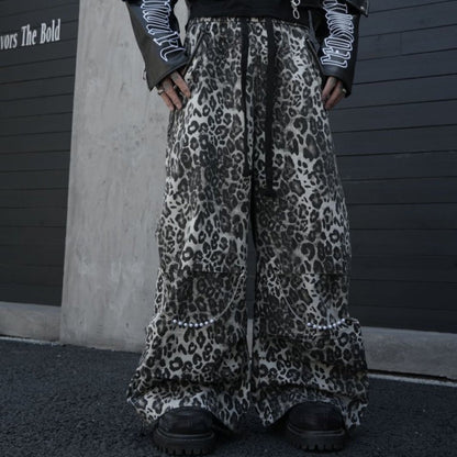 Leopard Studs Chain Detail Wide Leg Cargo Pants WN28012