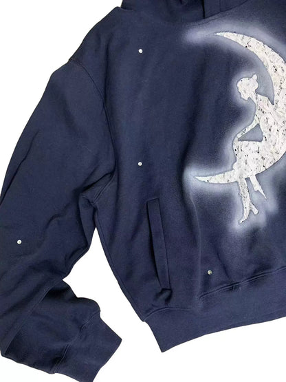 Moon Rhinestone Decoration Lace Appliqué Embroidery Hoodie WN18981