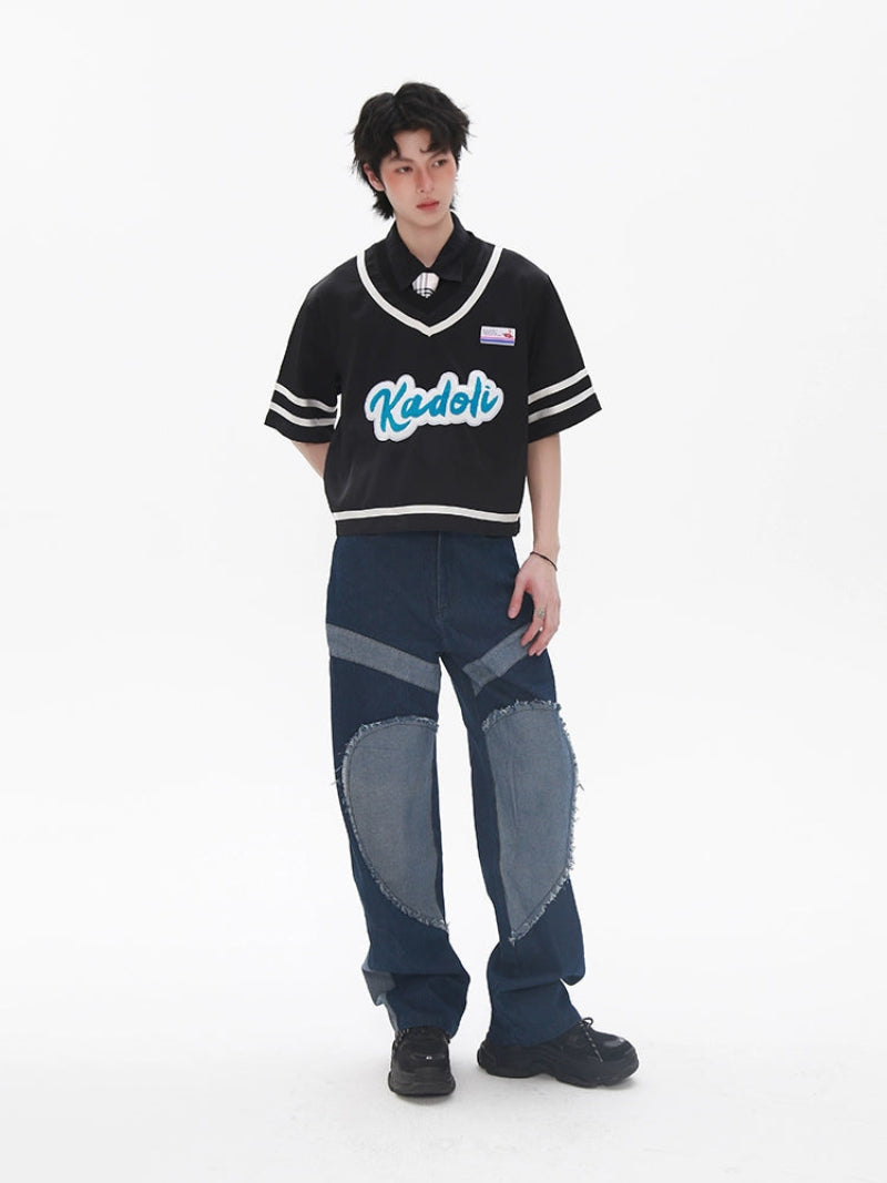 Patchwork Multi-Label V-Neck Short Sleeve T-Shirt WN20217