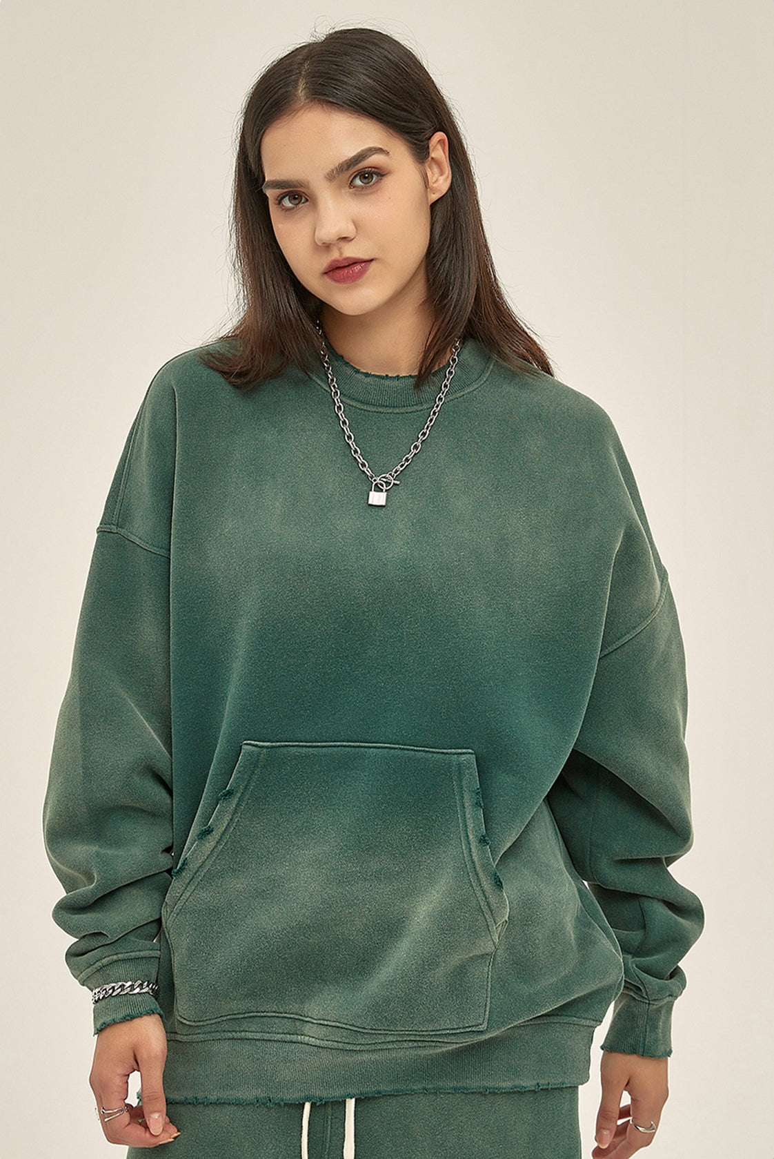 Fleece Lining Spray-dye Damage Oversize Sweatshirt WN9967