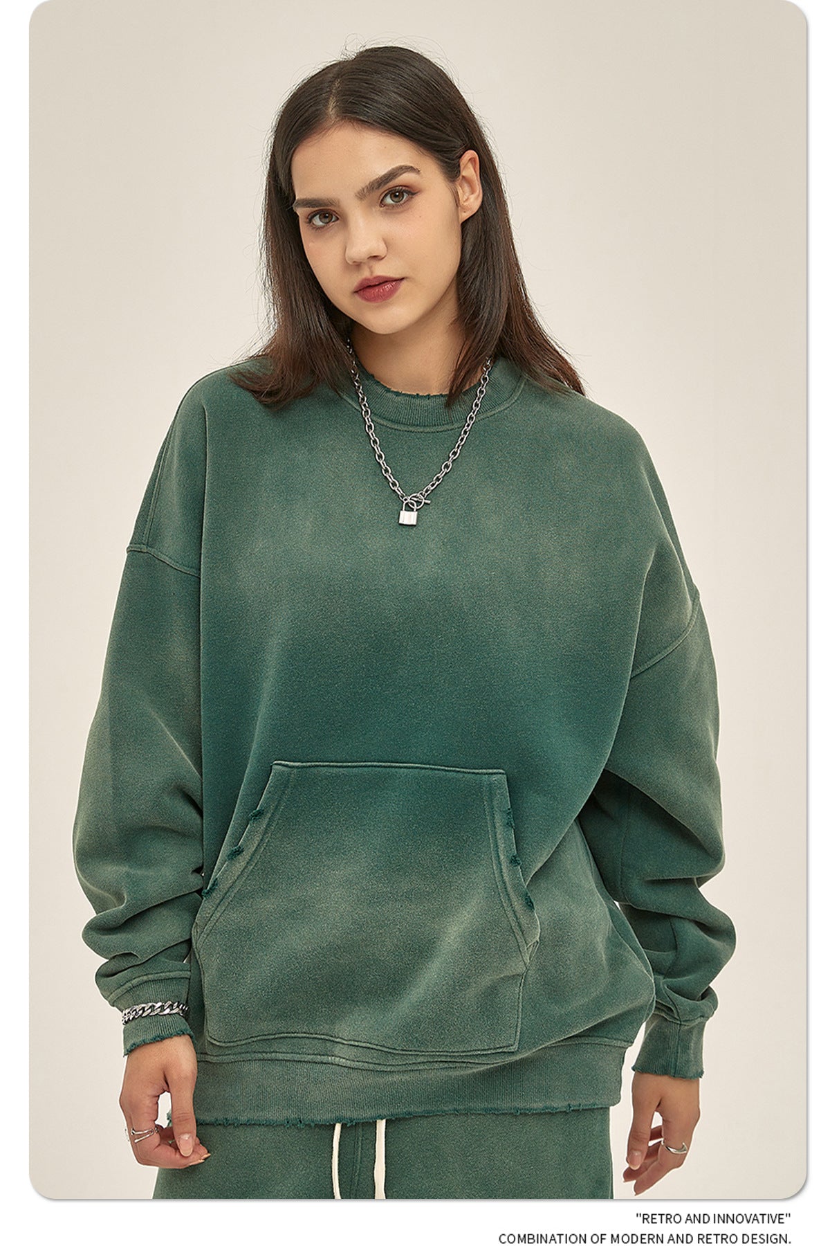 Fleece Lining Spray-dye Damage Oversize Sweatshirt WN9967