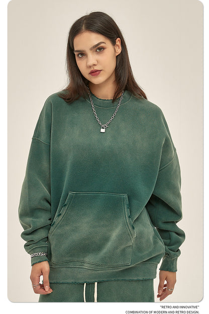 Fleece Lining Spray-dye Damage Oversize Sweatshirt WN9967