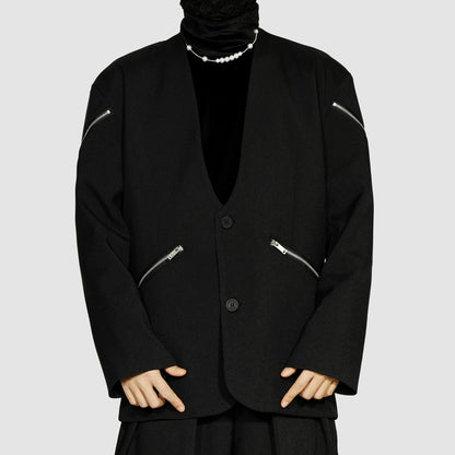 Zipper Design V-Neck Jacket WN20159