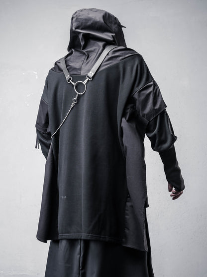 Cape Design Asymmetric Cut Hoodie WN22473