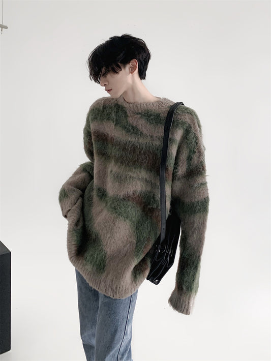 Oversize Stripe Plush Knit Sweater WN9117